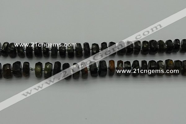 CRB1441 15.5 inches 6*10mm faceted rondelle blue tiger eye beads
