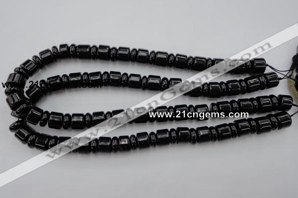 CRB151 15.5 inches 6*12mm & 10*12mm rondelle black agate beads