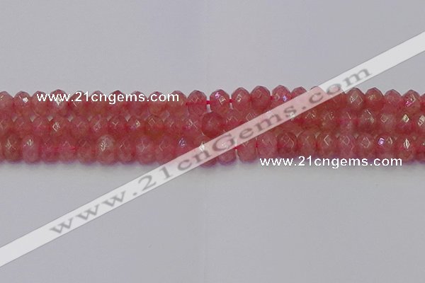 CRB1802 15.5 inches 6*10mm faceted rondelle strawberry quartz beads