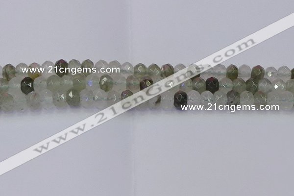 CRB1813 15.5 inches 5*8mm faceted rondelle green rutilated quartz beads