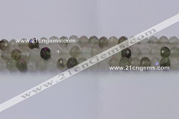 CRB1814 15.5 inches 6*10mm faceted rondelle green rutilated quartz beads