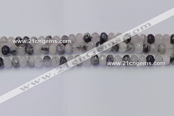 CRB1817 15.5 inches 5*8mm faceted rondelle black rutilated quartz beads