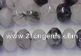 CRB1818 15.5 inches 6*10mm faceted rondelle black rutilated quartz beads