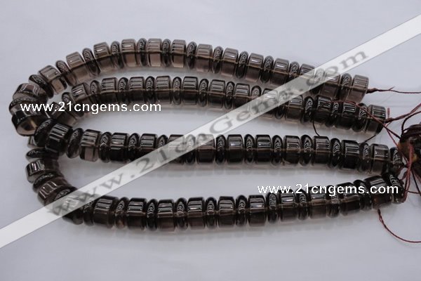 CRB188 15.5 inches 6*16mm – 10*16mm rondelle smoky quartz beads