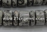 CRB196 15.5 inches 6*18mm – 13*18mm rondelle grey picture jasper beads