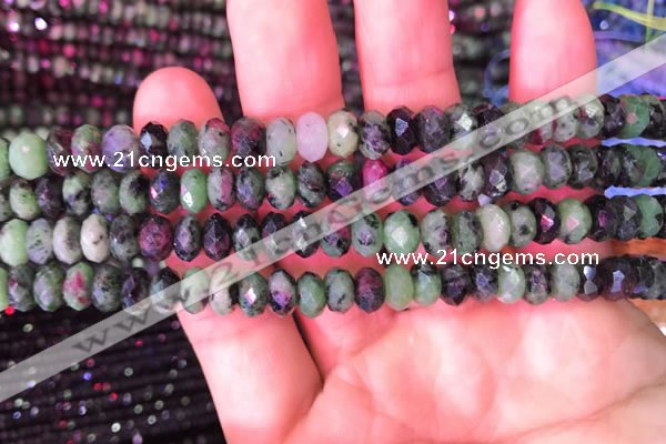 CRB1977 15.5 inches 5*8mm faceted rondelle ruby zoisite beads