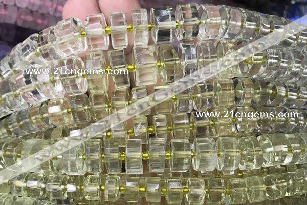 CRB2031 15.5 inches 9mm - 10mm faceted tyre lemon quartz beads