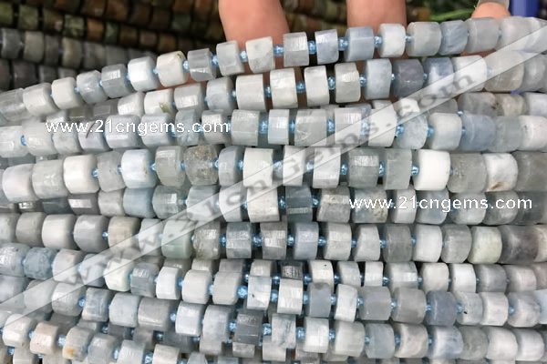 CRB2056 15.5 inches 9mm - 10mm faceted tyre aquamarine beads