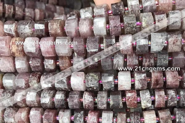 CRB2061 15.5 inches 9mm - 10mm faceted tyre strawberry quartz beads