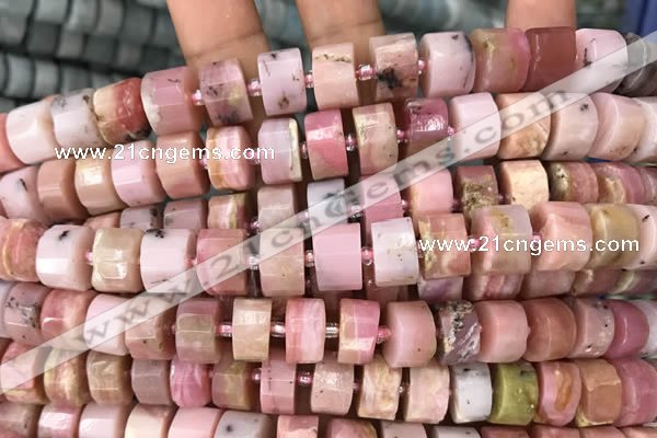 CRB2076 15.5 inches 9mm - 10mm faceted tyre pink opal beads