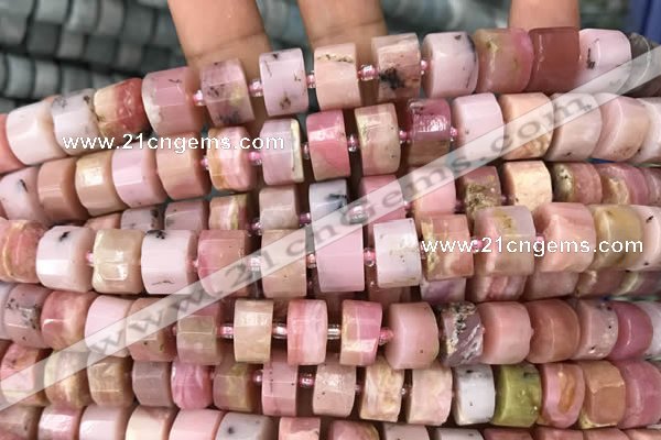 CRB2077 15.5 inches 11mm - 12mm faceted tyre pink opal beads