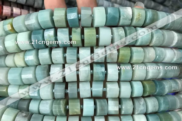 CRB2116 15.5 inches 9mm - 10mm faceted tyre amazonite beads