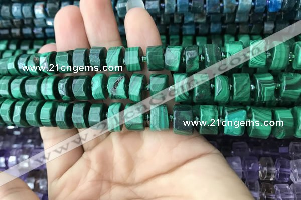 CRB2151 15.5 inches 9mm - 10mm faceted tyre malachite beads