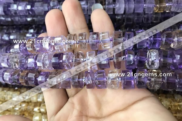 CRB2156 15.5 inches 9mm - 10mm faceted tyre ametrine beads