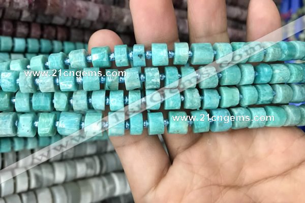 CRB2160 15.5 inches 7mm - 8mm faceted tyre amazonite gemstone beads