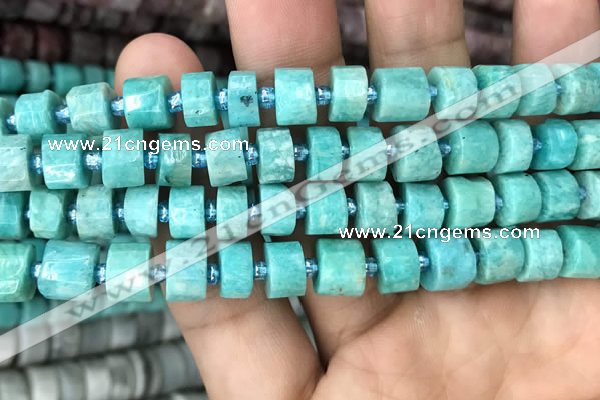 CRB2162 15.5 inches 11mm - 12mm faceted tyre amazonite gemstone beads