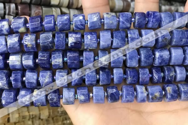 CRB2176 15.5 inches 11mm - 12mm faceted tyre sodalite beads