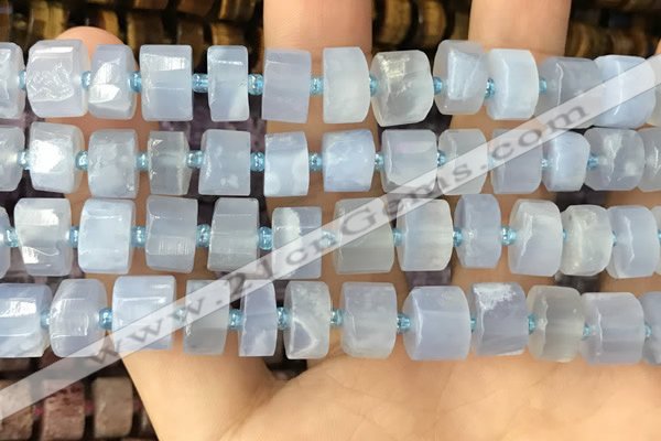 CRB2186 15.5 inches 9mm - 10mm faceted tyre blue chalcedony beads