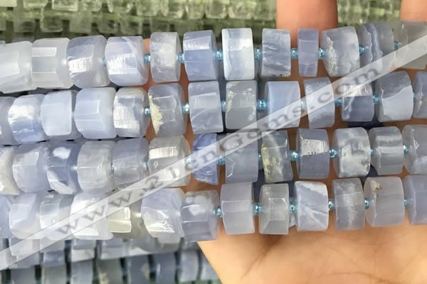 CRB2188 15.5 inches 11mm - 12mm faceted tyre blue chalcedony beads