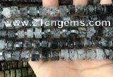 CRB2192 15.5 inches 10mm - 11mm faceted tyre black rutilated quartz beads