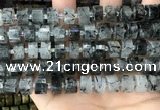 CRB2193 15.5 inches 11mm - 12mm faceted tyre black rutilated quartz beads