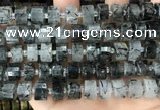 CRB2194 15.5 inches 12mm - 13mm faceted tyre black rutilated quartz beads