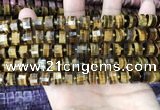 CRB2196 15.5 inches 9mm - 10mm faceted tyre yellow tiger eye beads