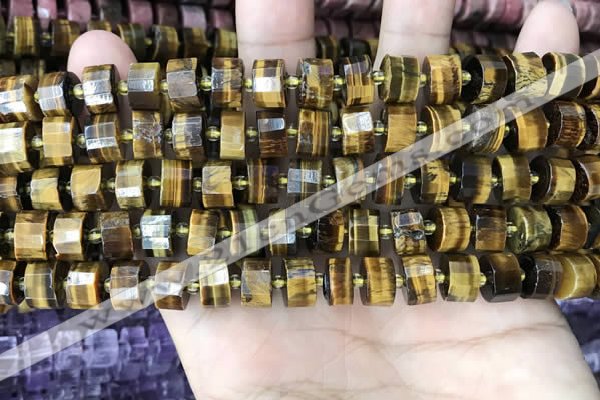 CRB2196 15.5 inches 9mm - 10mm faceted tyre yellow tiger eye beads