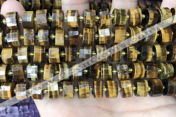 CRB2198 15.5 inches 11mm - 12mm faceted tyre yellow tiger eye beads