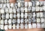 CRB2209 15.5 inches 13mm - 14mm faceted tyre white opal beads