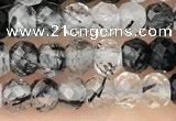 CRB2266 15.5 inches 3*4mm faceted rondelle black rutilated quartz beads