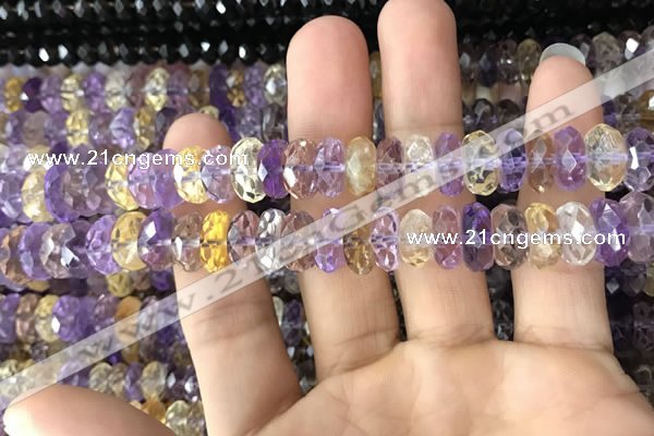 CRB3021 15.5 inches 6*11mm faceted rondelle ametrine beads