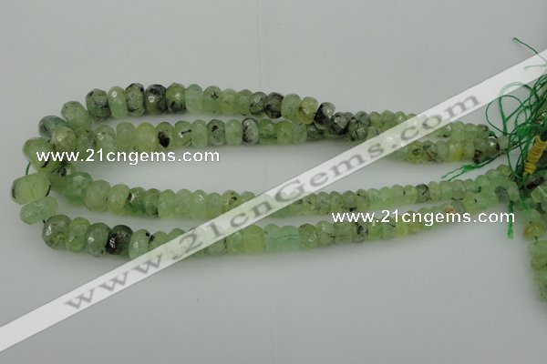 CRB305 5*8mm - 10*14mm faceted rondelle green rutilated quartz beads