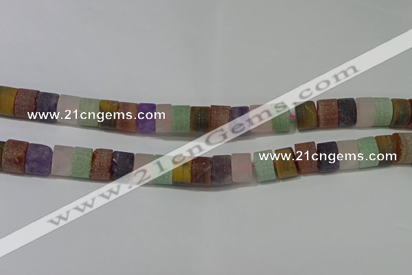 CRB328 15.5 inches 8*12mm tyre matte mixed gemstone beads