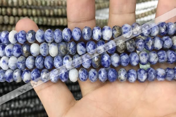 CRB4115 15.5 inches 5*8mm faceted rondelle blue spot stone beads