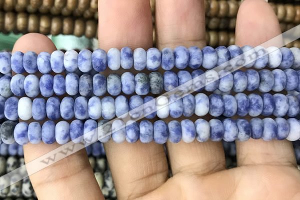 CRB5007 15.5 inches 4*6mm rondelle matte blue spot stone beads