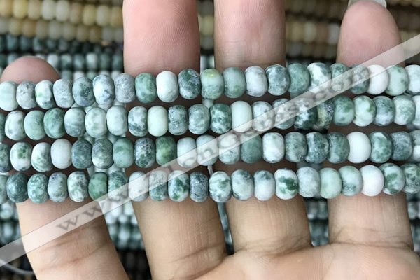 CRB5008 15.5 inches 4*6mm rondelle matte green spot stone beads