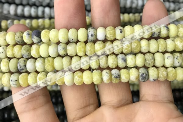 CRB5021 15.5 inches 4*6mm rondelle matte yellow pine turquoise beads