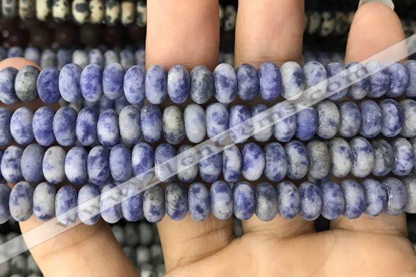 CRB5057 15.5 inches 5*8mm rondelle matte blue spot stone beads