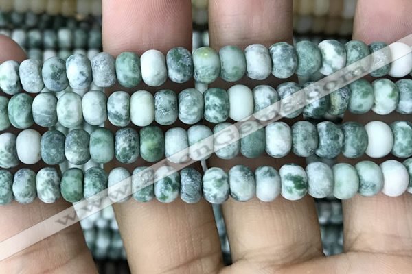 CRB5058 15.5 inches 5*8mm rondelle matte green spot stone beads