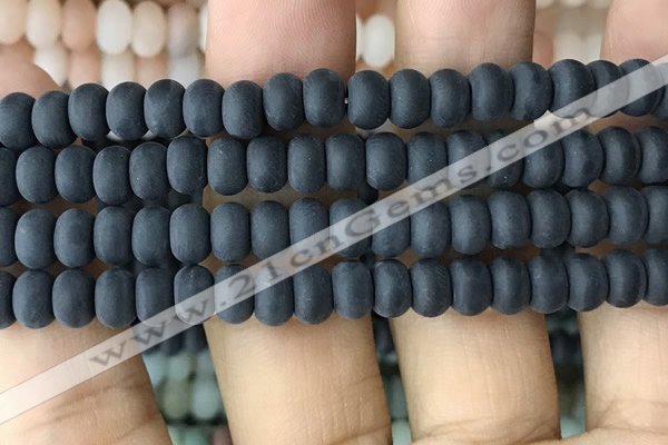 CRB5066 15.5 inches 5*8mm rondelle matte black agate beads wholesale