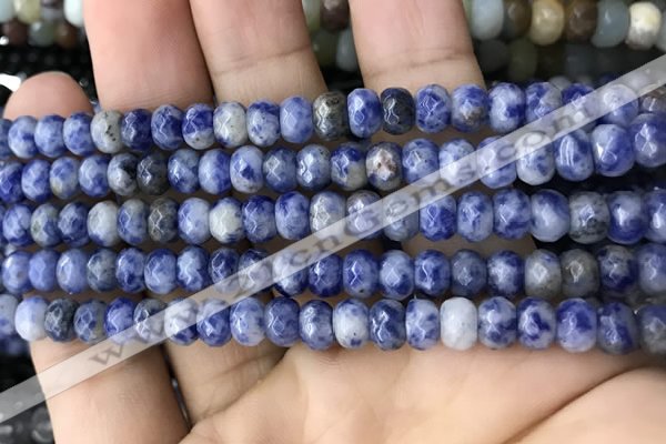 CRB5107 15.5 inches 4*6mm faceted rondelle blue spot stone beads