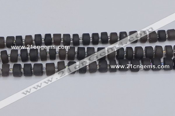 CRB513 15.5 inches 6*10mm tyre matte ice black obsidian beads