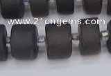 CRB515 15.5 inches 7*14mm tyre matte ice black obsidian beads