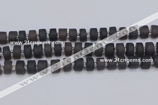 CRB515 15.5 inches 7*14mm tyre matte ice black obsidian beads