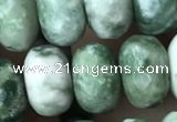 CRB5157 15.5 inches 5*8mm faceted rondelle green spot stone beads