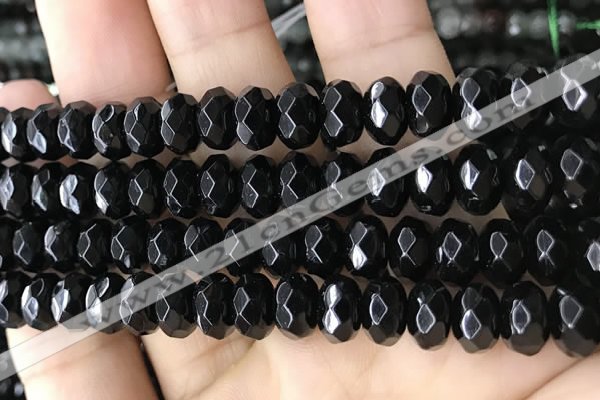 CRB5161 15.5 inches 5*8mm faceted rondelle black agate beads