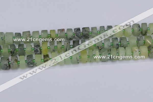 CRB527 15.5 inches 7*14mm tyre matte green rutilated quartz beads