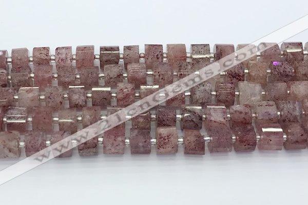 CRB5610 15.5 inches 7mm - 8mm faceted tyre strawberry quartz beads