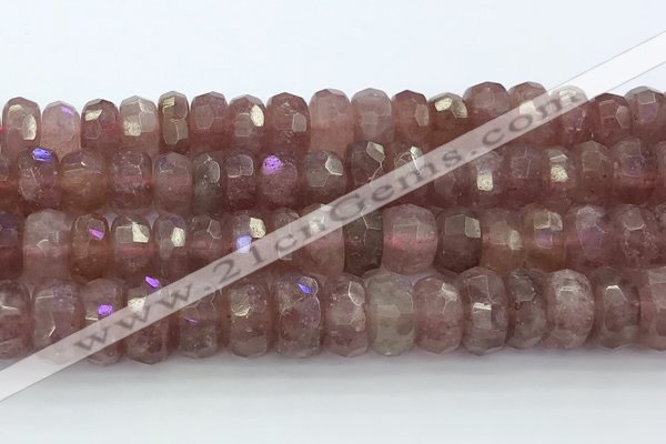 CRB5624 15.5 inches 6*12mm faceted rondelle strawberry quartz beads